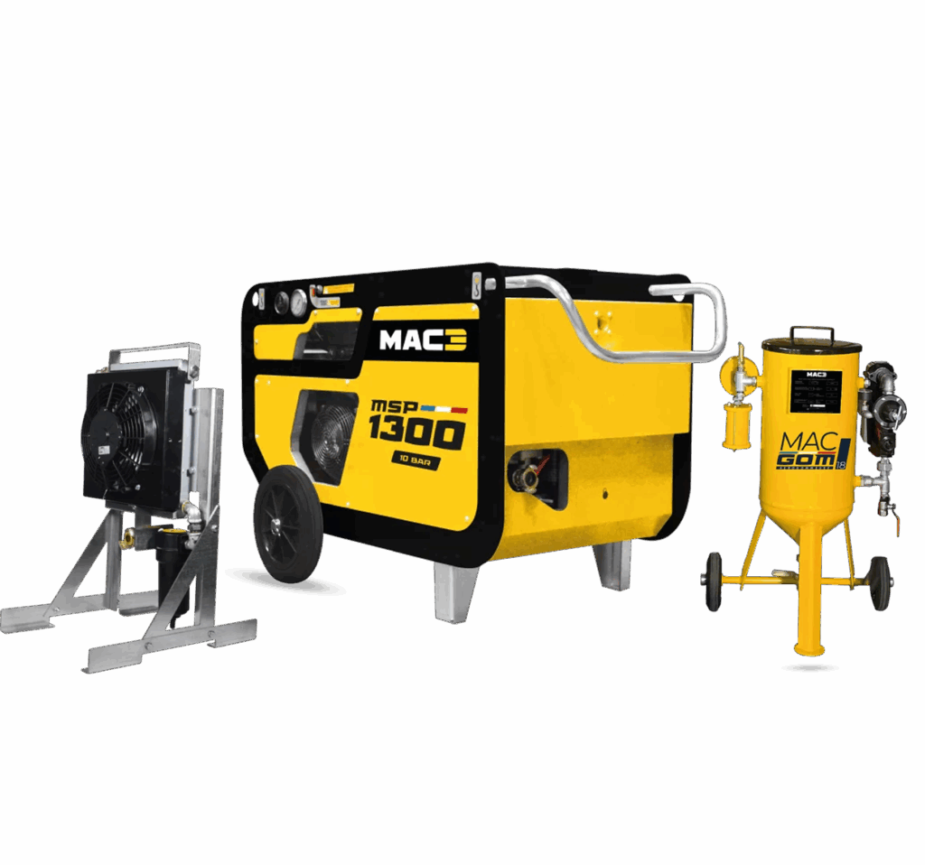 ack aérogommeuse chantier BTP air comprimé décapage surface bois pierre métal